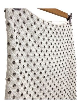 HKR Collections White Crochet Beaded Embellished Mini Skirt Lined Petite XS